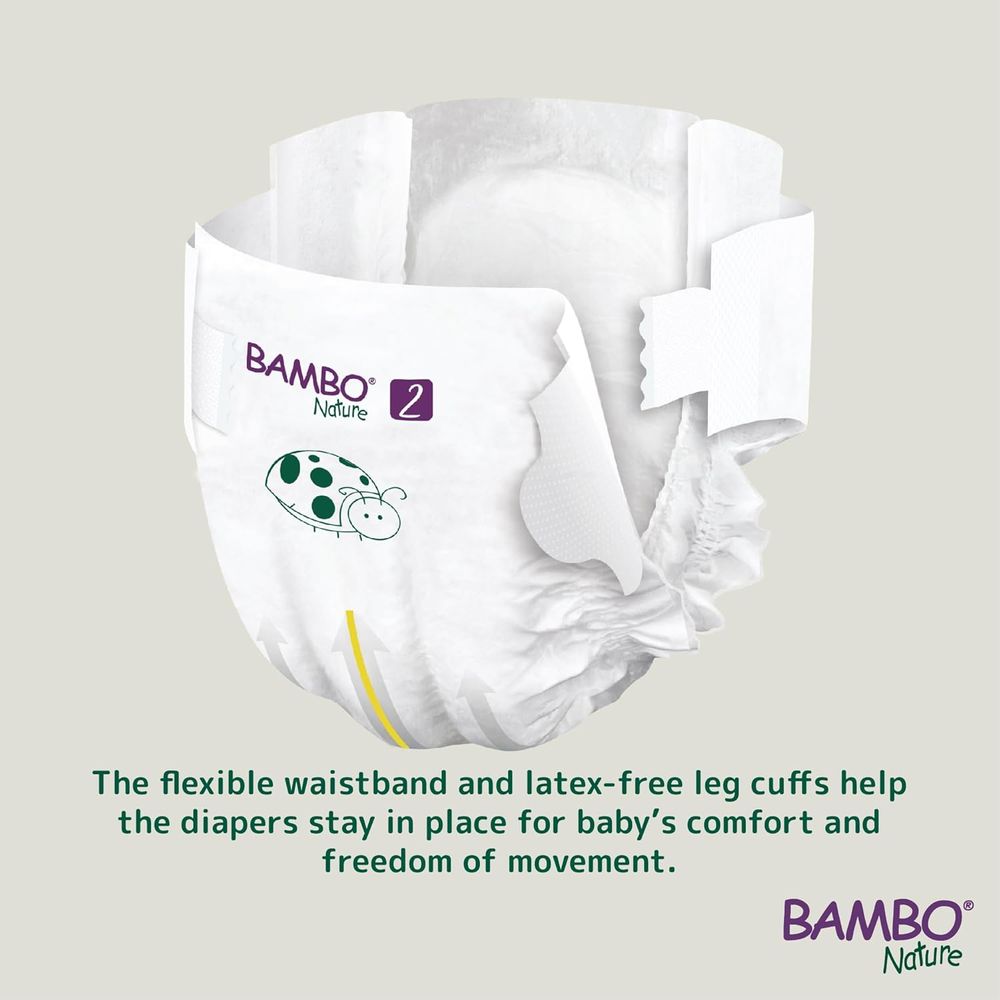 Bambo Nature - Eco-Labeled Disposable Diapers - Size 2 S - 3-6 kg - Pack of 2 - 60 Pcs