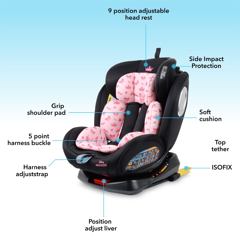 Disney - 4-in-1 Princess Baby/Kids 360 Degree Car Seat - Pink