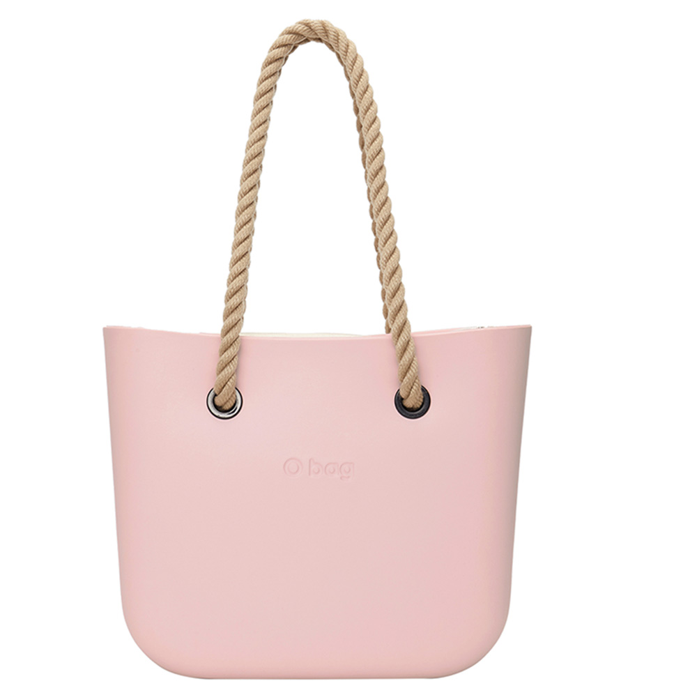 O Bag - Mini XL Bag With Fabric Canvas Sand Inner & Long Rope Handles Natural - Rosa Smoke