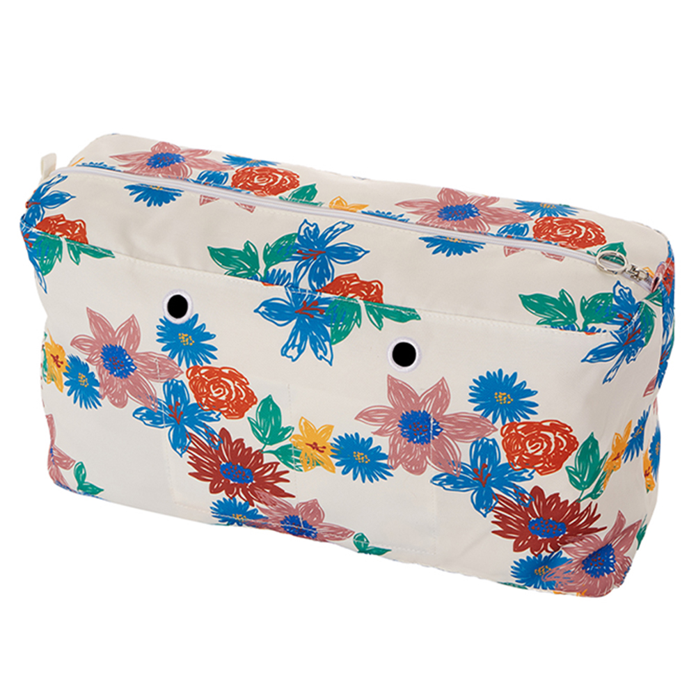 O Bag - Beach XL Bag With Fabric Canvas Flowers Inner & Long Rope Handles Black - Black