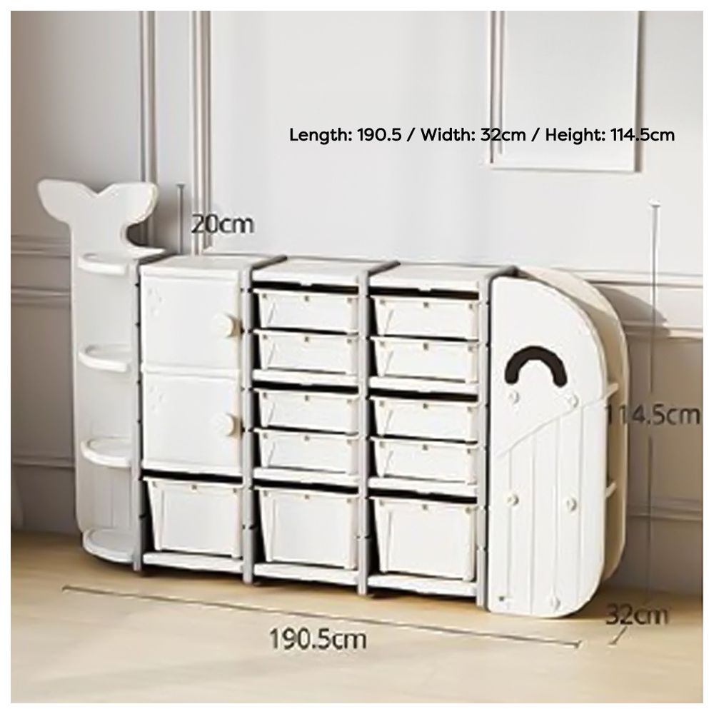 Megastar - Whale-Themed Multi-Drawer Kids Storage Cabinet With Shelves - Grey