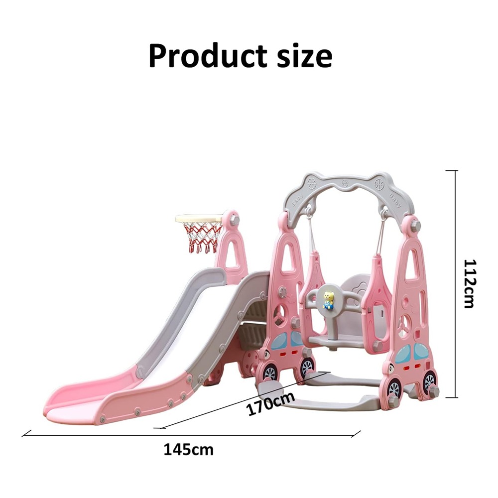 Megastar - Zoom Slide & Swing Multiplayset 3-In-1 For Kids With Basketball Hoop - Pink