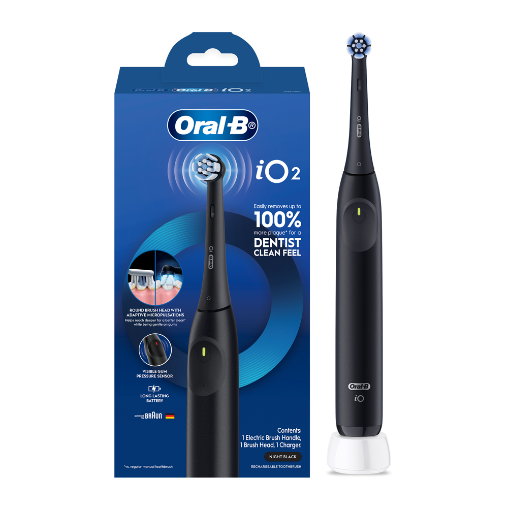 Oral B - IO2 Rechargeable Electric Toothbrush with 3 Smart Modes - Night Black