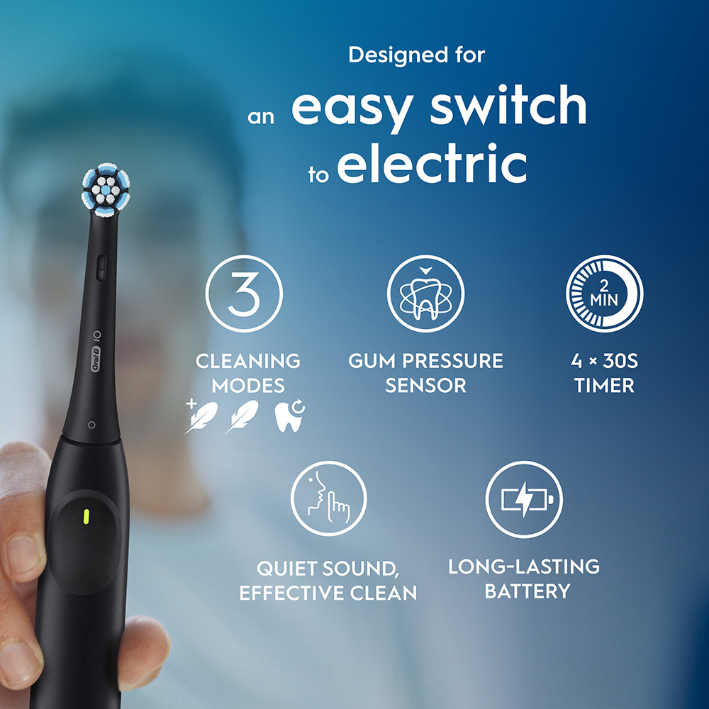Oral B - IO2 Rechargeable Electric Toothbrush with 3 Smart Modes - Night Black