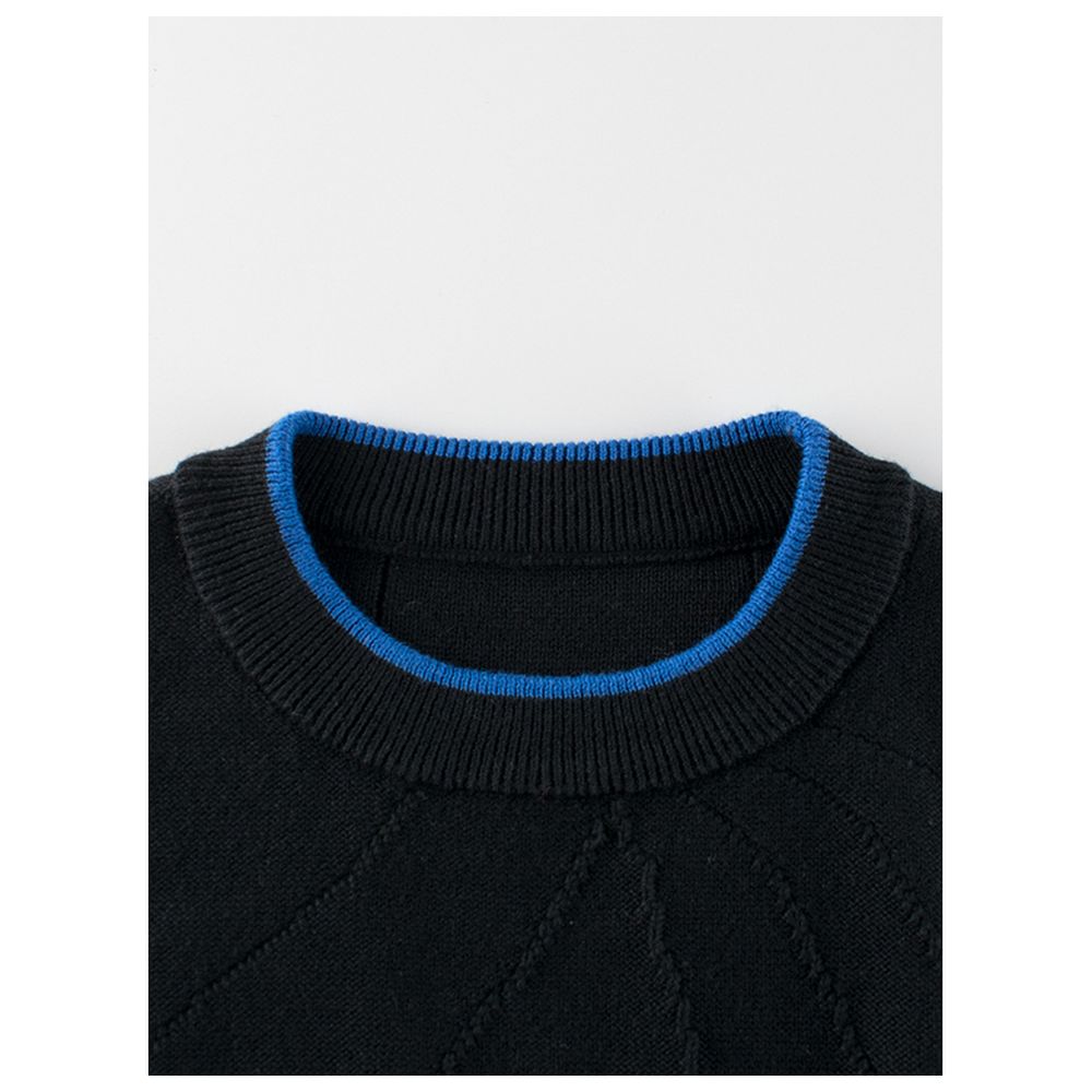 Sugar Rush - Colorblocked Round Neck Sweater - Black