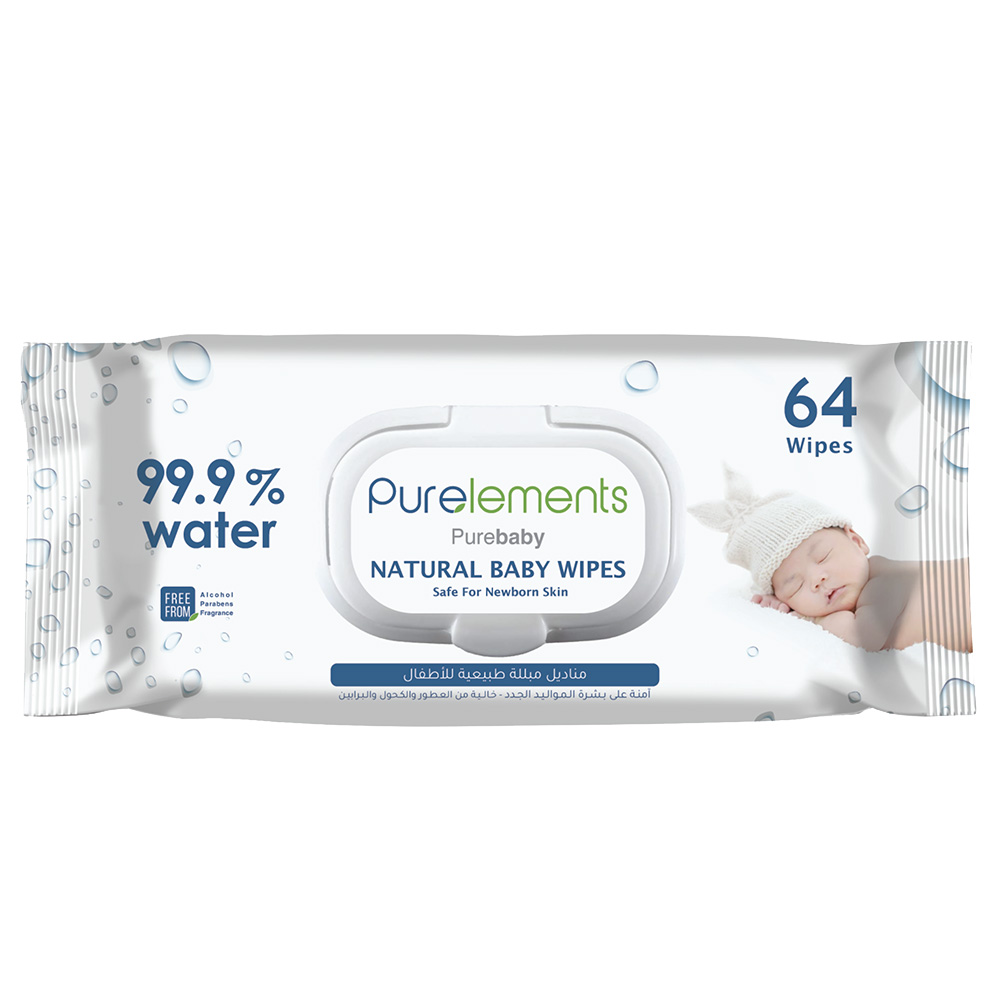 Purelements - Natural 99.9% Waterwipes For Sensitive Skin - Pack Of 64