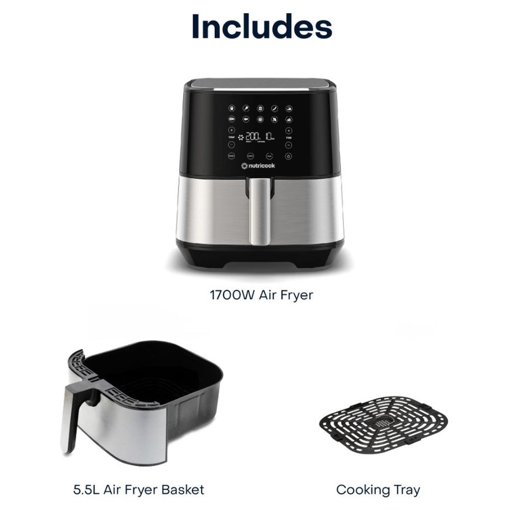 Nutricook Air Fryer 2, 5.5L, 1700W - Silver & Black