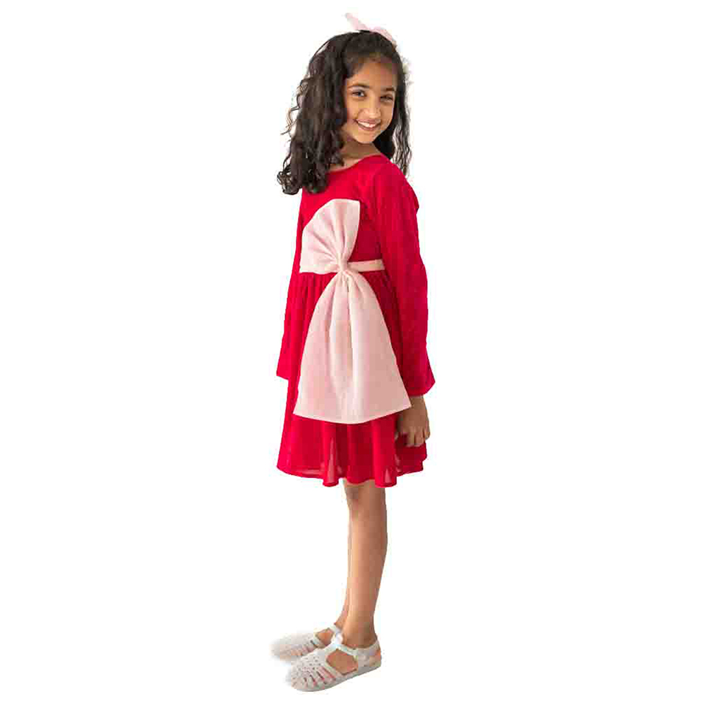 A Little Fable - Glitter Bow Dress - Red