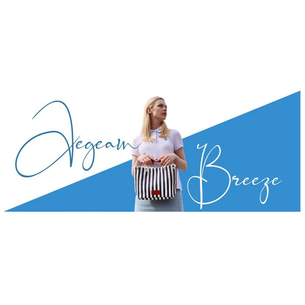 Anemoss - Striped Hand And Shoulder Bag - Navy Blue