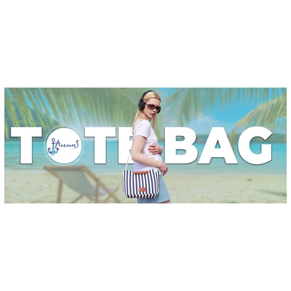 Anemoss - Striped Hand And Shoulder Bag - Navy Blue