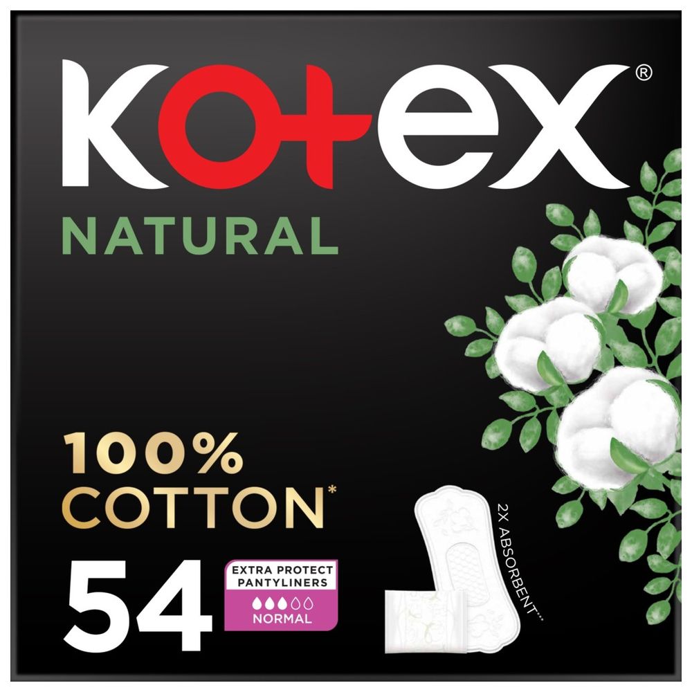 Kotex - Natural Panty Liners, 100% Cotton, Normal Size, 54 Daily Panty Liners