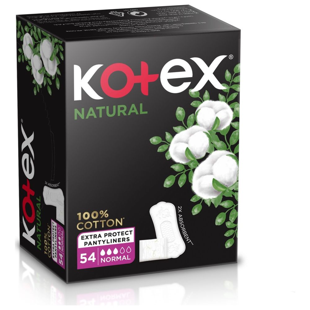 Kotex - Natural Panty Liners, 100% Cotton, Normal Size, 54 Daily Panty Liners