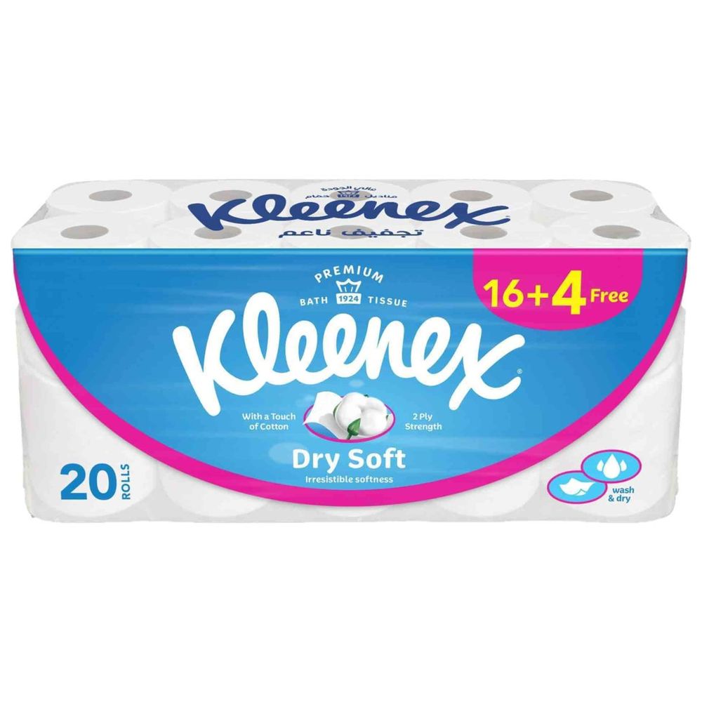 Kleenex - Dry Soft Toilet Tissue Paper, 2 PLY, 20 Rolls x 200 Sheets, Embossed Bathroom Tissue with a Touch Of Cotton
