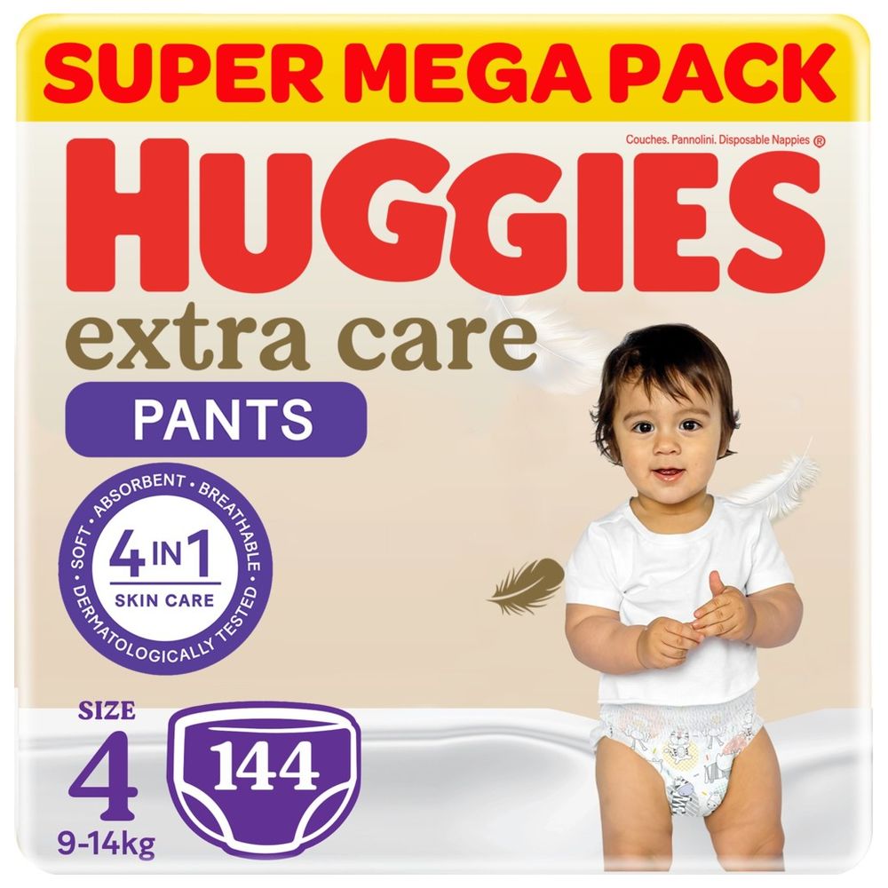 Huggies - Extra Care Culottes, Size 4, 9-14 kg, Super Mega Pack, 144 Diaper Pants