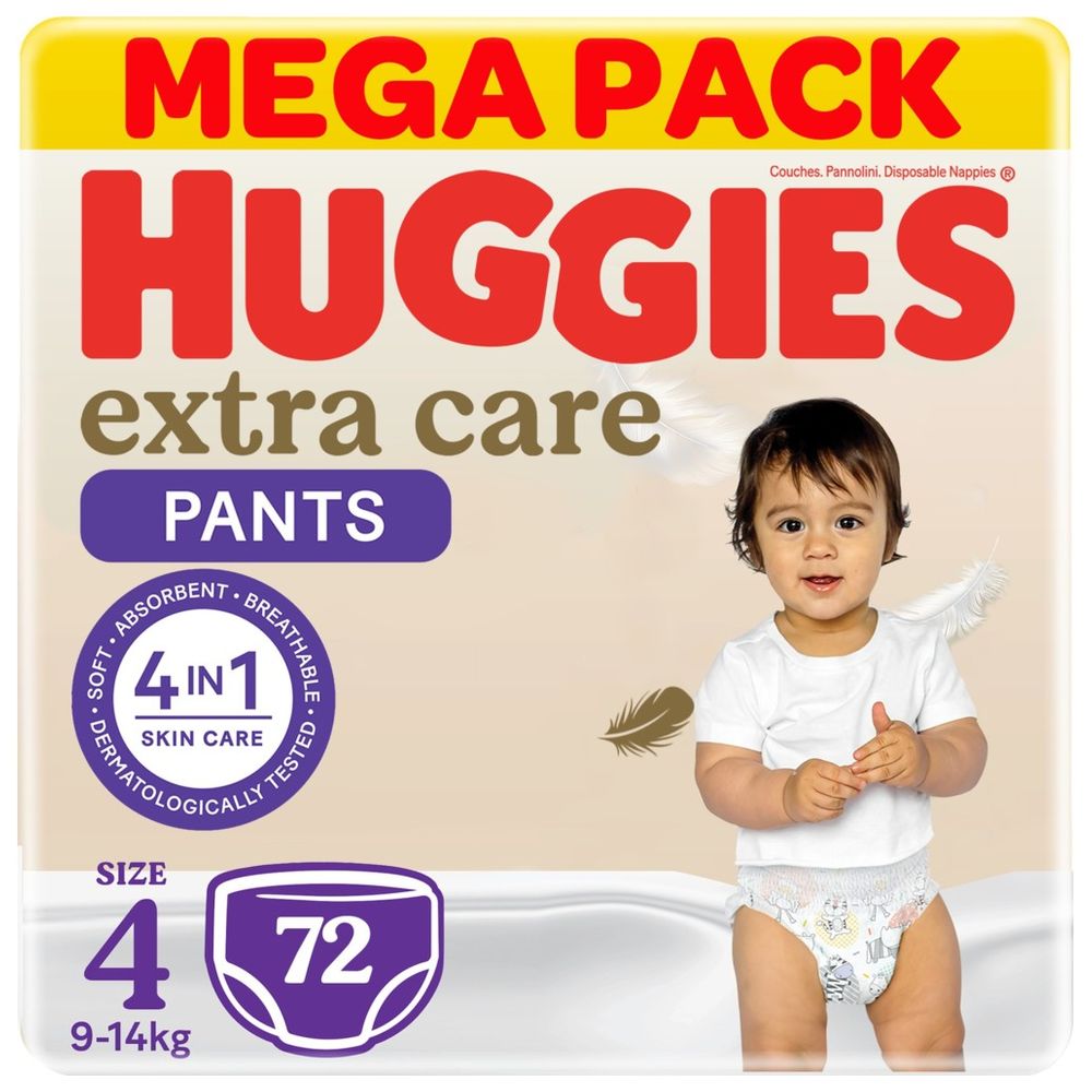Huggies Extra Care Culottes, Size 4, 9-14 kg, Mega Pack, 72 Diaper Pants