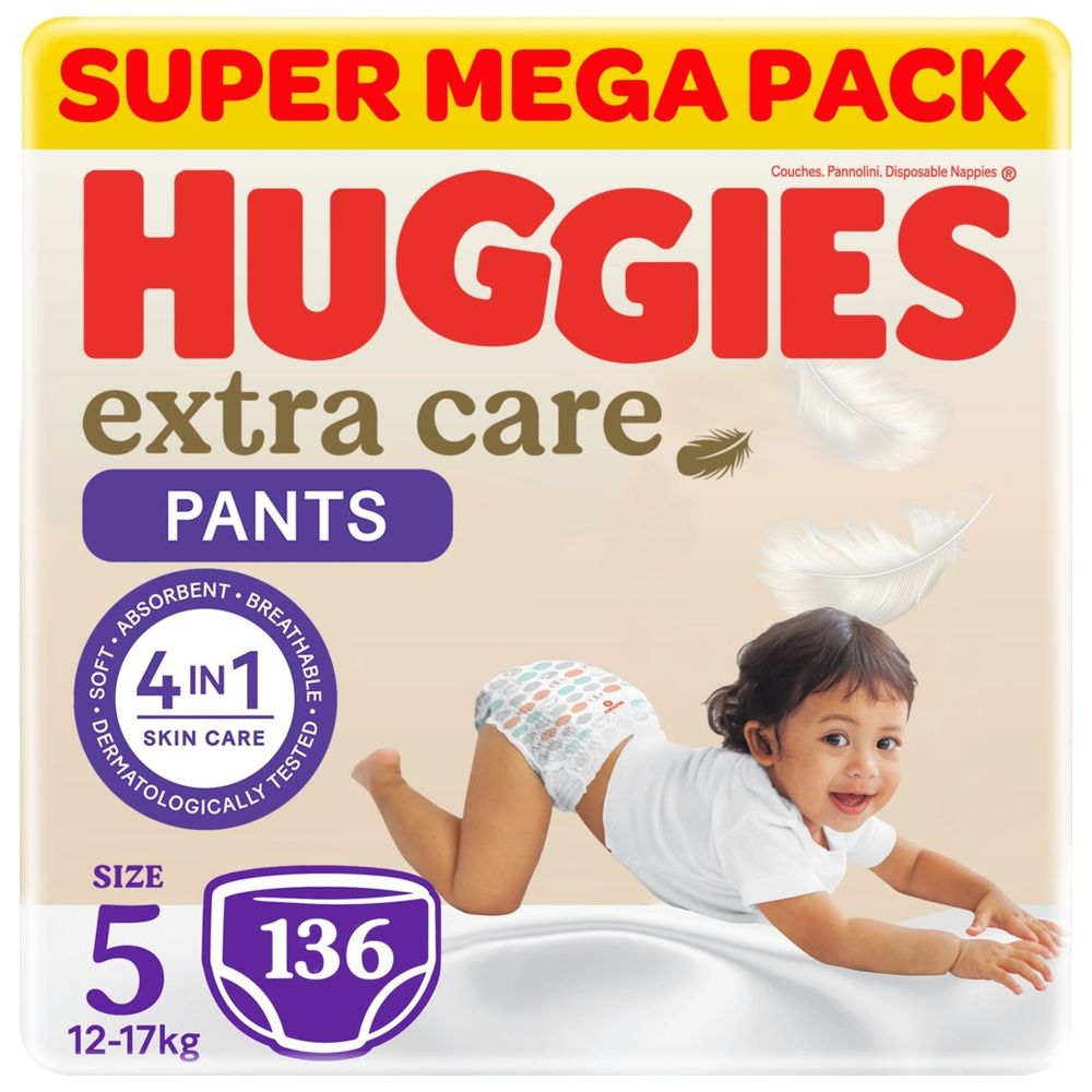 Huggies Extra Care Culottes, Size 5, 12-17 kg, Super Mega Pack, 136 Diaper Pants - Packaging May Vary