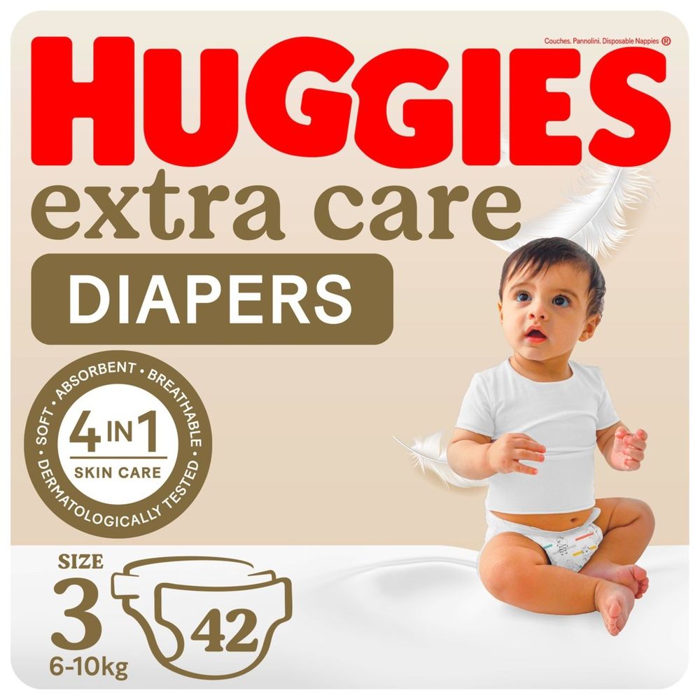 Huggies Extra Care, Size 3, 4 - 9 kg, Value Pack, 42 Diapers - Packaging May Vary