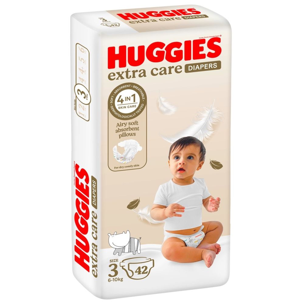 Huggies Extra Care, Size 3, 4 - 9 kg, Value Pack, 42 Diapers - Packaging May Vary