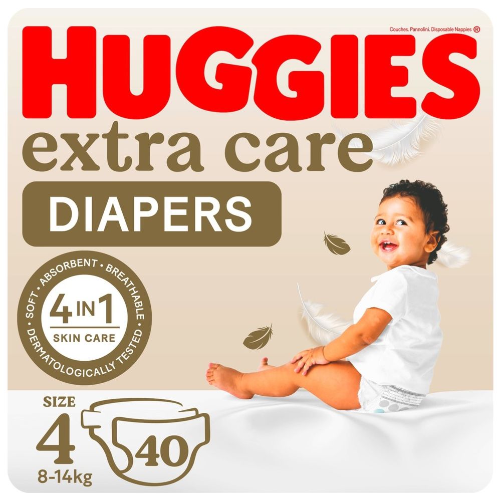 Huggies Extra Care, Size 4, 8 -14 kg, Value Pack, 40 Diapers