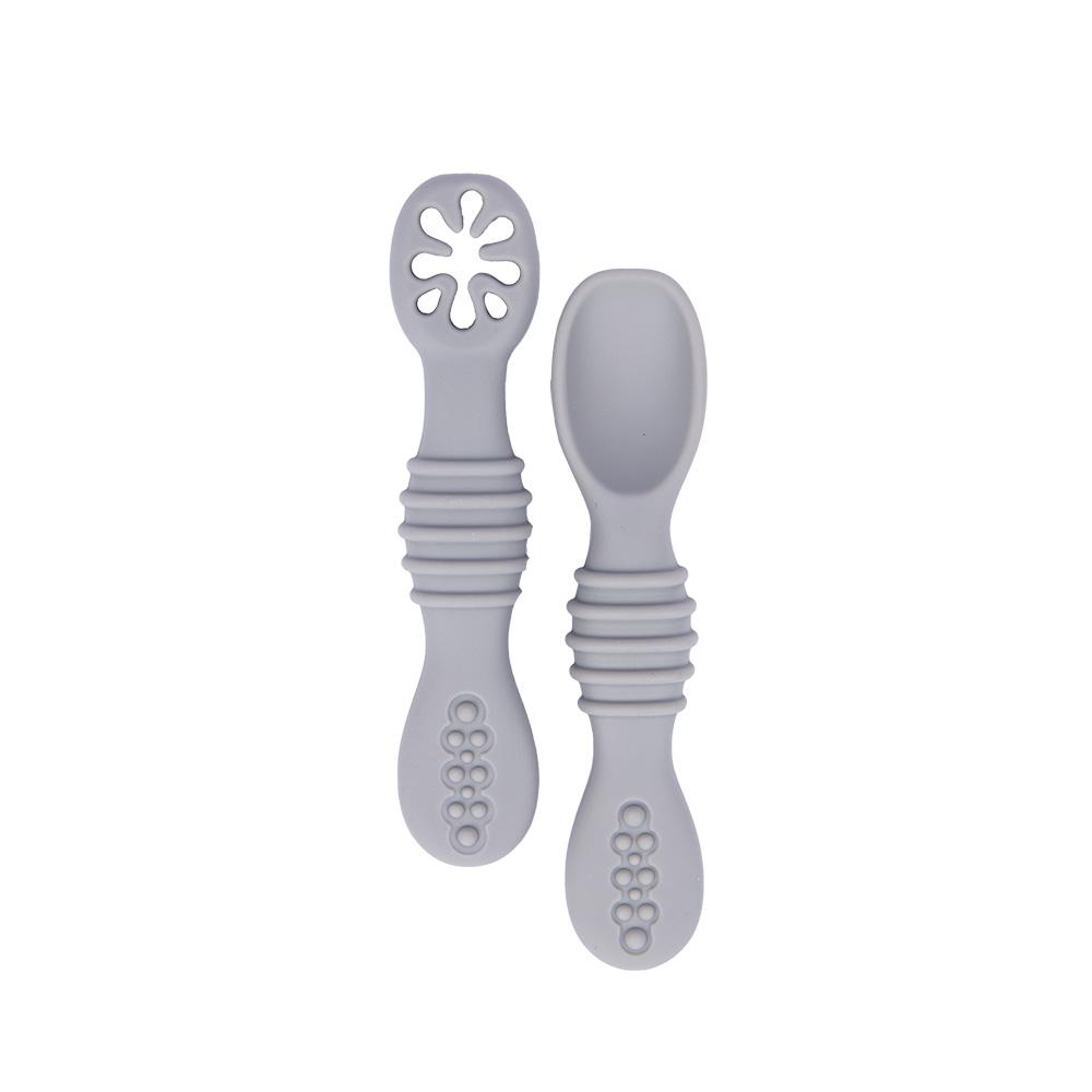 Babies Basic - First Stage Silicone Training Spoon With Masher - Grey