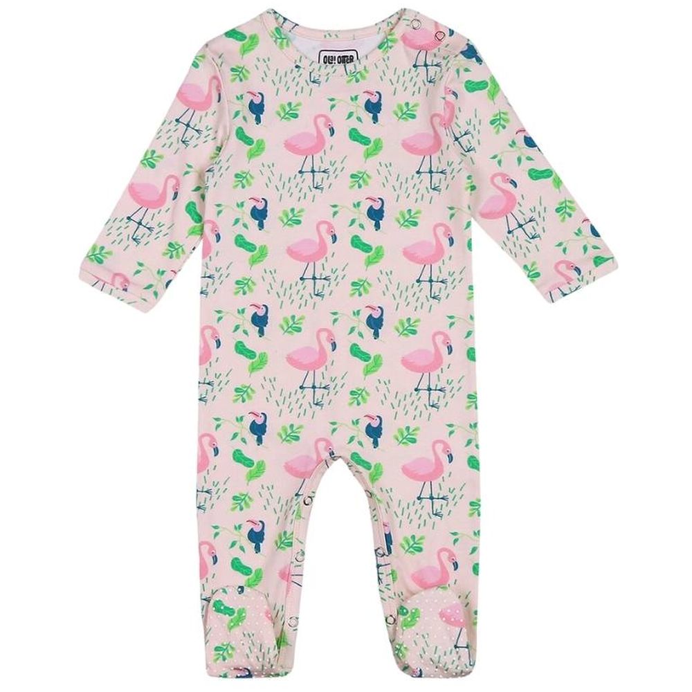 Ola Otter - Printed Footie Sleepsuit - Flamingo Forest