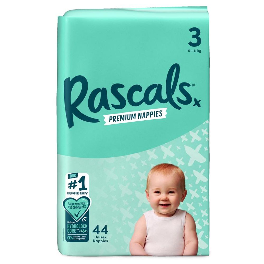 Rascal + Friends Premium Baby Diapers - 6-11 Kg - Size 3 - 44 Count