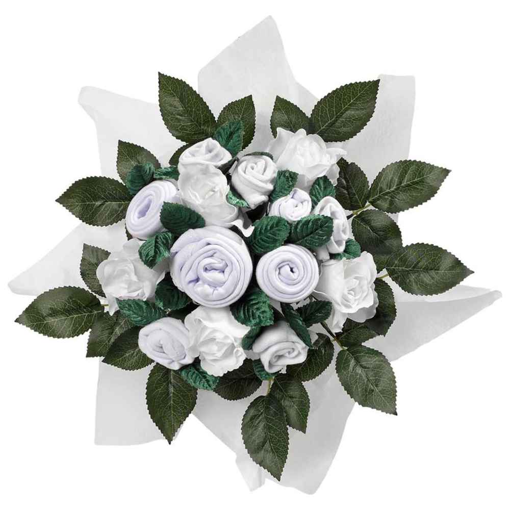 Babyblooms - Hand Tied Baby Clothes Bouquet - White