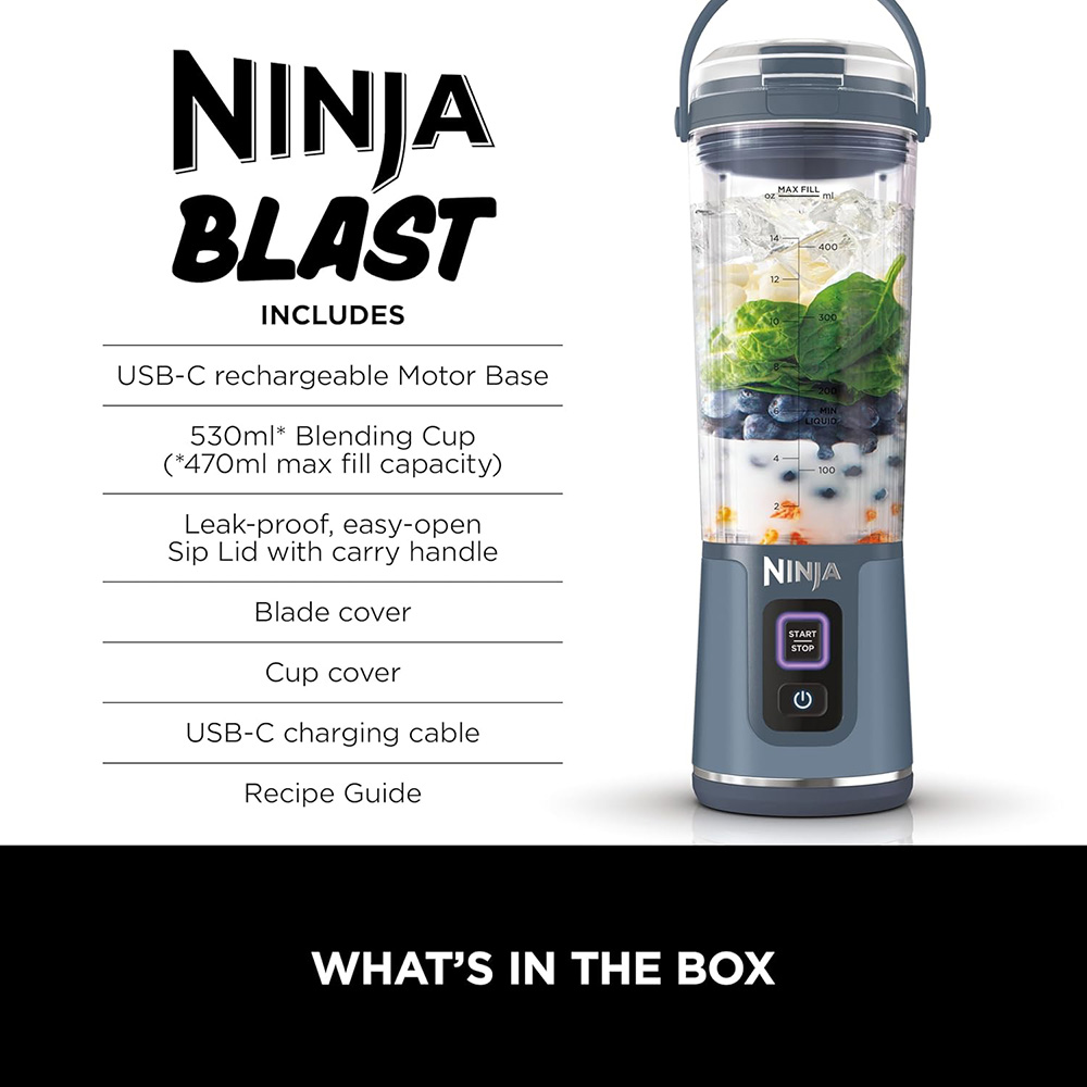 Ninja - Blast Cordless Portable Blender - Blue - 530 ml