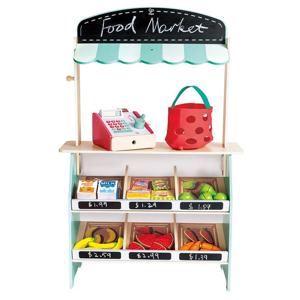 Hape Wooden Farmers Market Stall Playset With Accessories