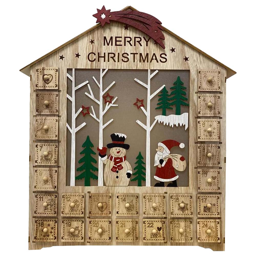 Brain Giggles Led Wooden Christmas Advent Calendar - Brown
