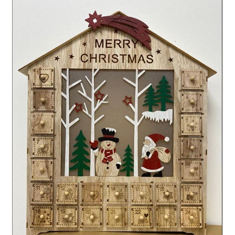 Brain Giggles Led Wooden Christmas Advent Calendar - Brown