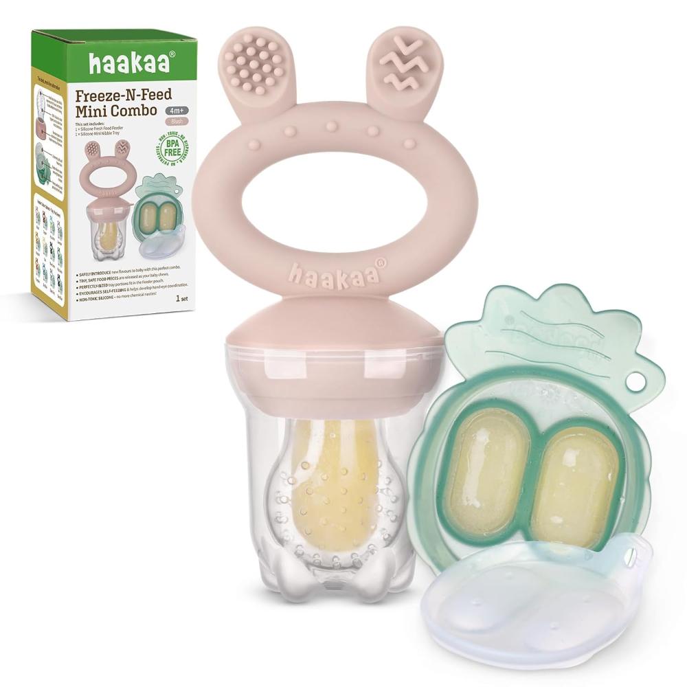 Haakaa - Freeze-N-Feed Fresh Food Feeder Teether And Nibble Tray Set - Blush - 2pcs