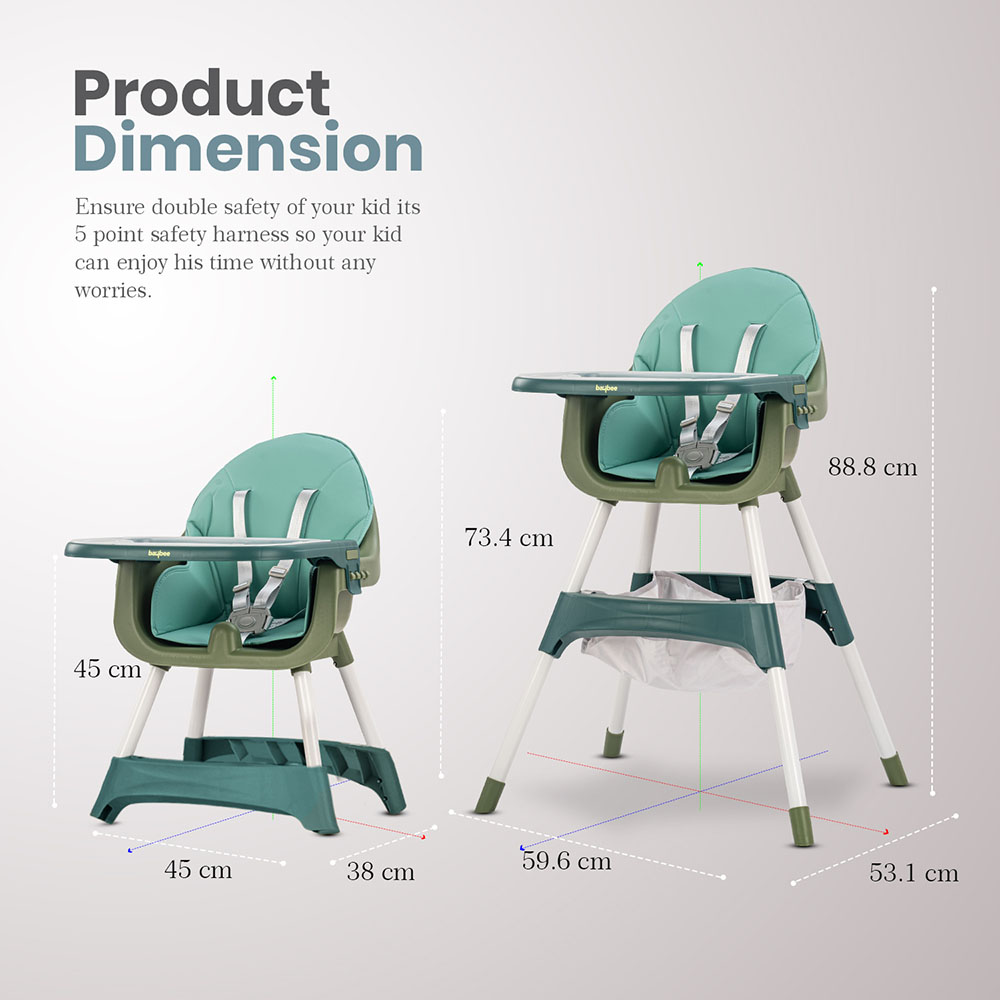 Baybee - 2-In-1 Manta Adjustable Height Baby High Chair - Green