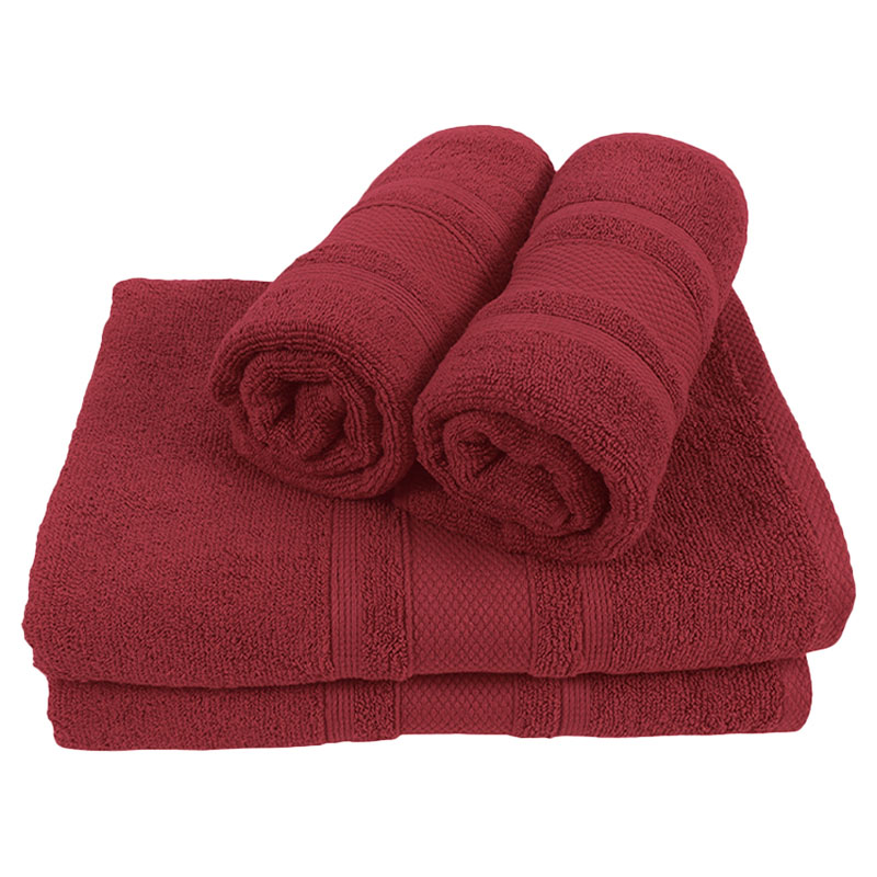 BYFT - Home Castle Hand Towel 2pcs and Bath Towel 2pcs - Maroon