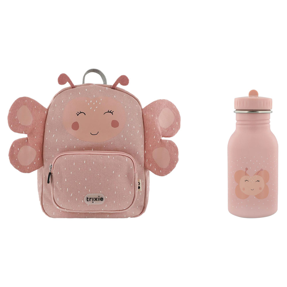 Trixie - Mrs. Butterfly Small Backpack And Stainless Steel Water Bottle - 350 ml