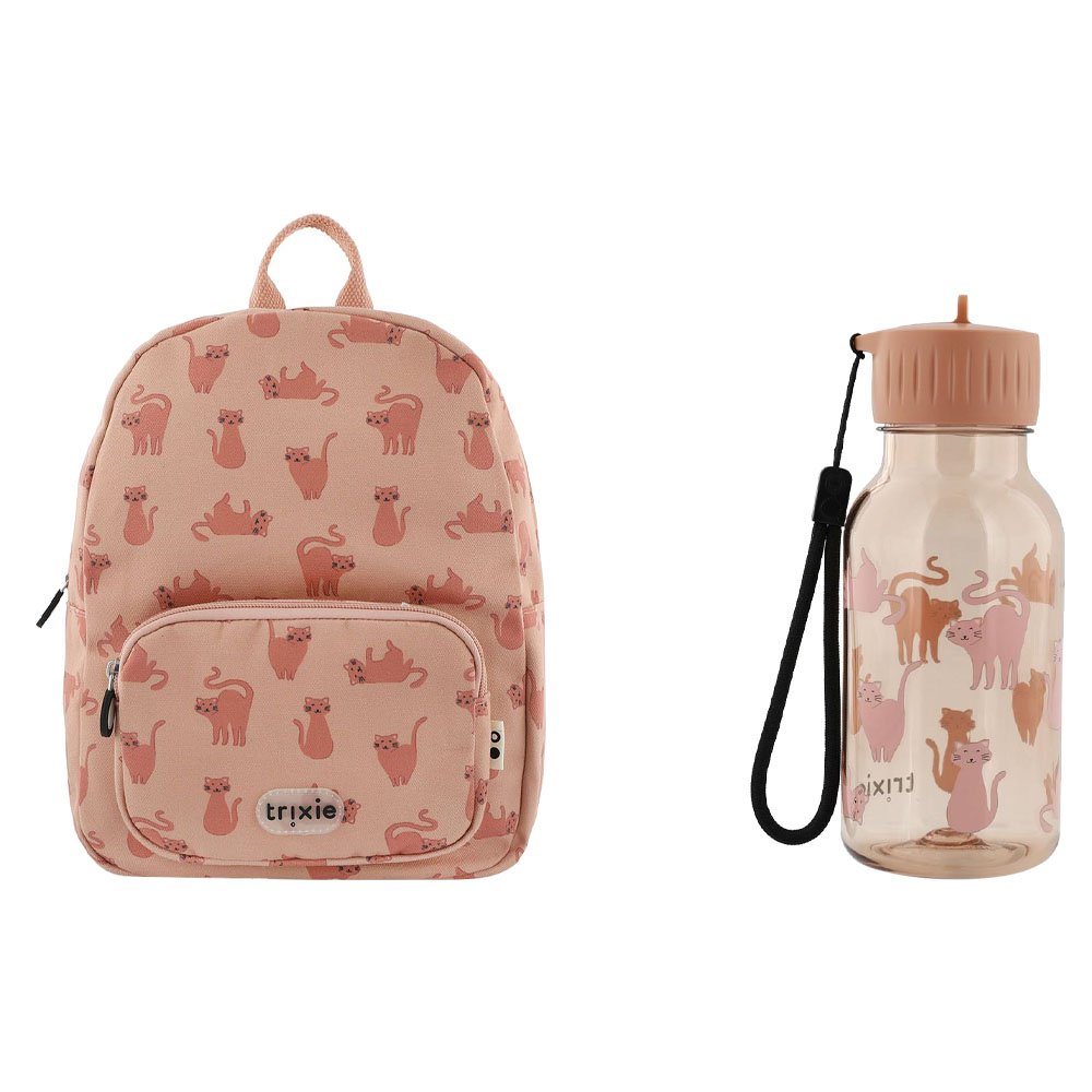 Trixie - Printed Backpack And Tritan Water Bottle - Charming Cat - 350 ml 