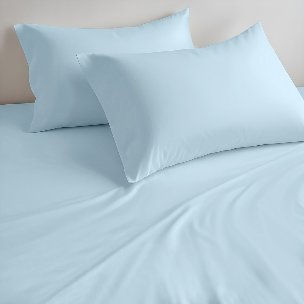Cotton Home - Queen Size Fitted Bedsheet With 2 Pillow Case - Sky Blue