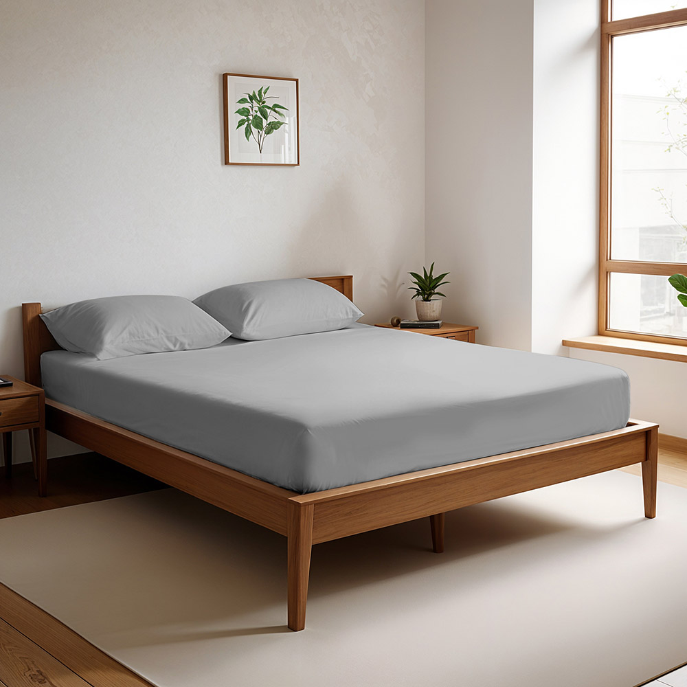Cotton Home - Queen Size Fitted Bedsheet With 2 Pillow Case - Grey