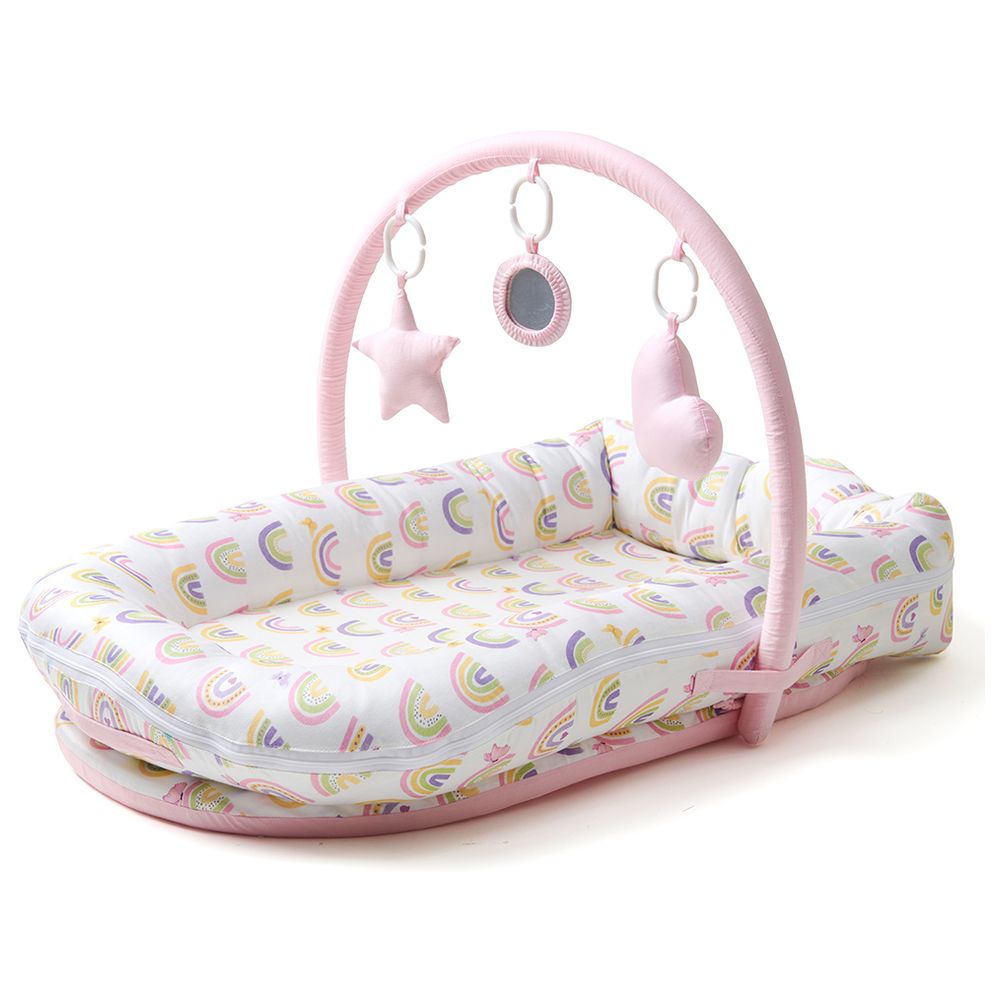 Fancy Fluff - Organic Baby Cocoon Play Gym - Rainbow Dream - Pink