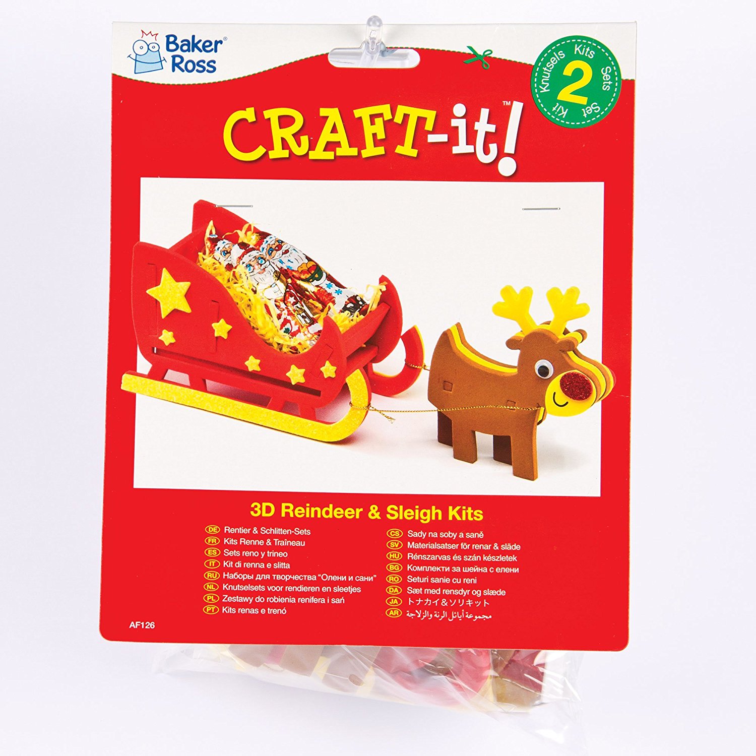 Baker Ross - 3D Reindeer & Sleigh Foam Kits - Pack of 2