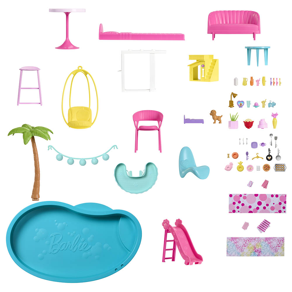 Mattel Games Barbie Pool Party Doll House 3-Story Slide - 75pcs