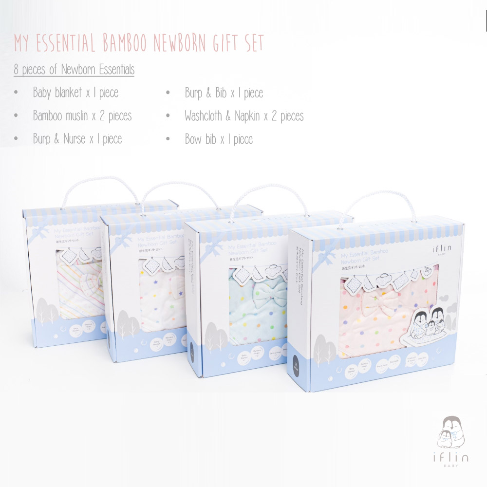 Iflin Baby - My Essential Bamboo Newborn Gift Set - Playful Pink - 8pcs