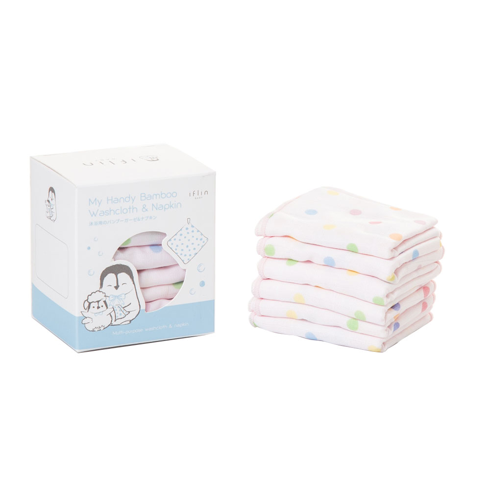 Iflin Baby - My Handy Bamboo Washcloth And Napkin - Playful Pink - 6pcs