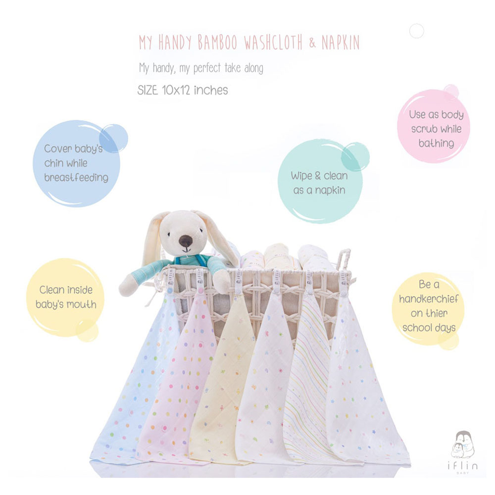 Iflin Baby - My Handy Bamboo Washcloth And Napkin - Playful Stripes - 6pcs