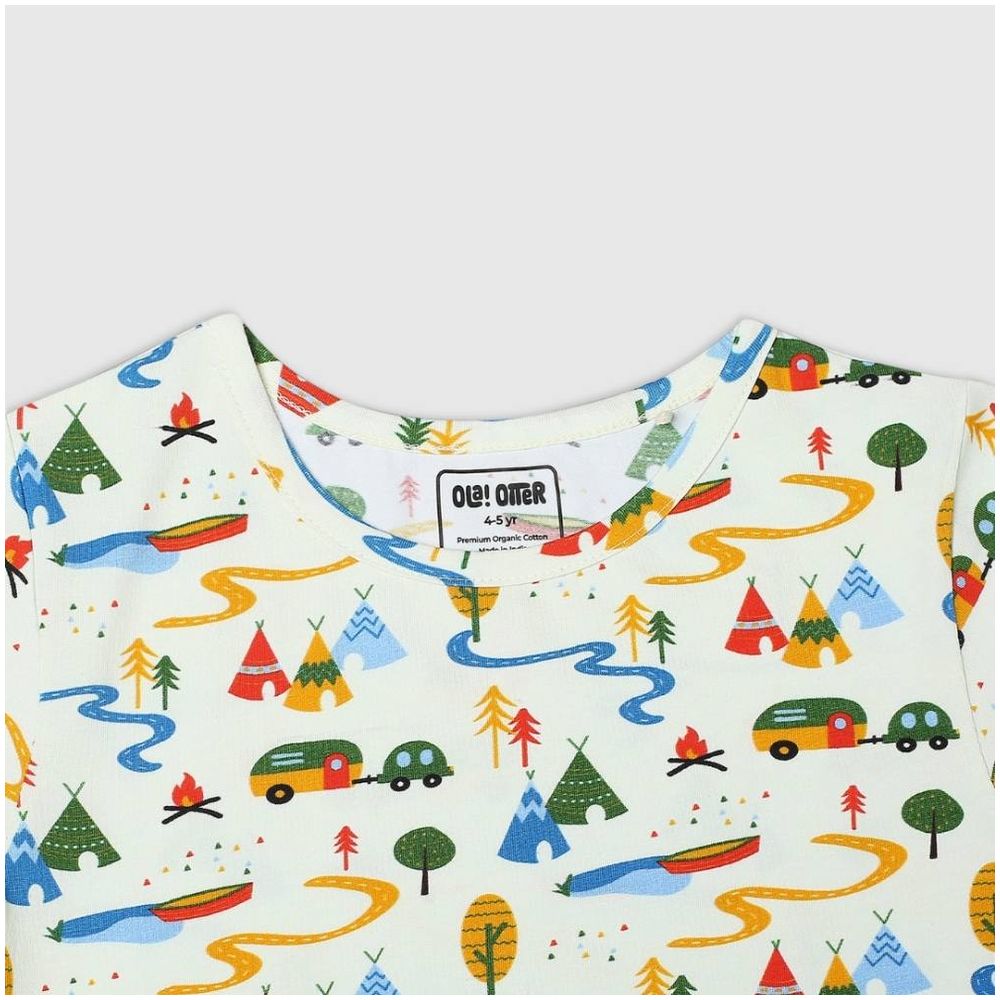 Ola Otter - Oversized Round Neck Printed T-Shirt - Happy Camping