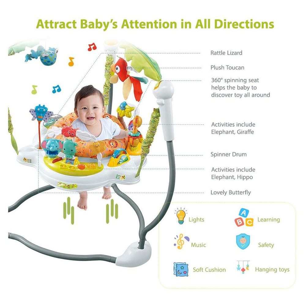Little Learners - Jungle Jumperoo & 360° Rotating Activity Center