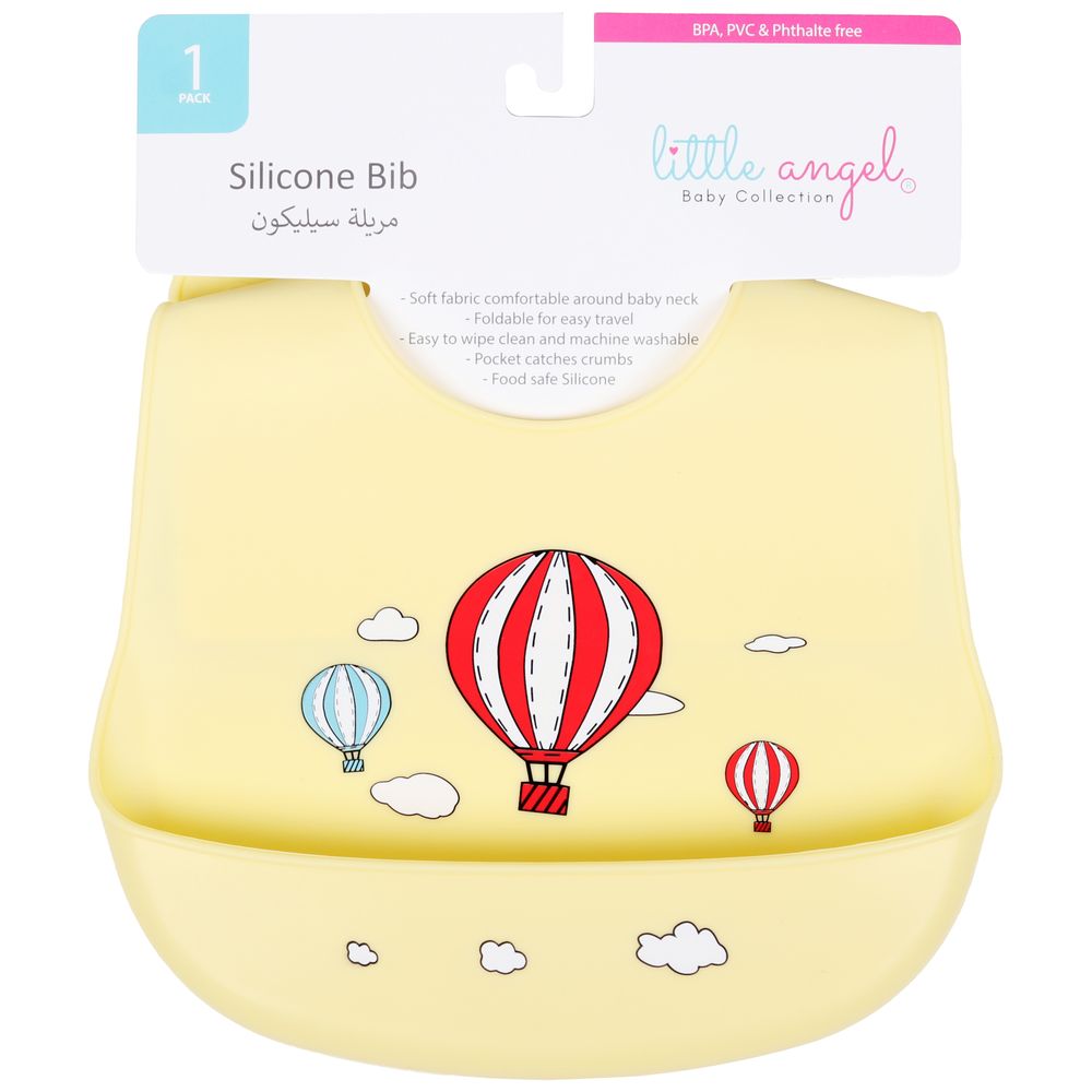 Little Angel Silicone Baby Bib For Infant Hot Air Balloon - Yellow