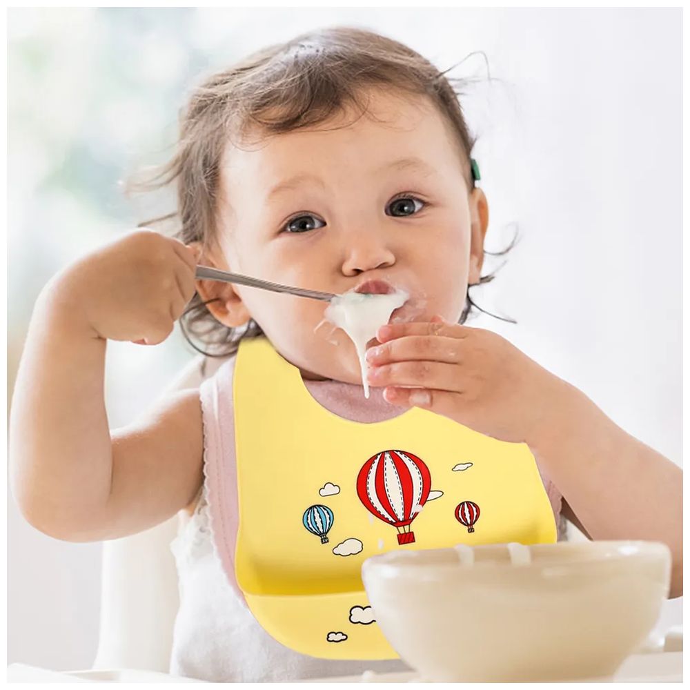 Little Angel Silicone Baby Bib For Infant Hot Air Balloon - Yellow