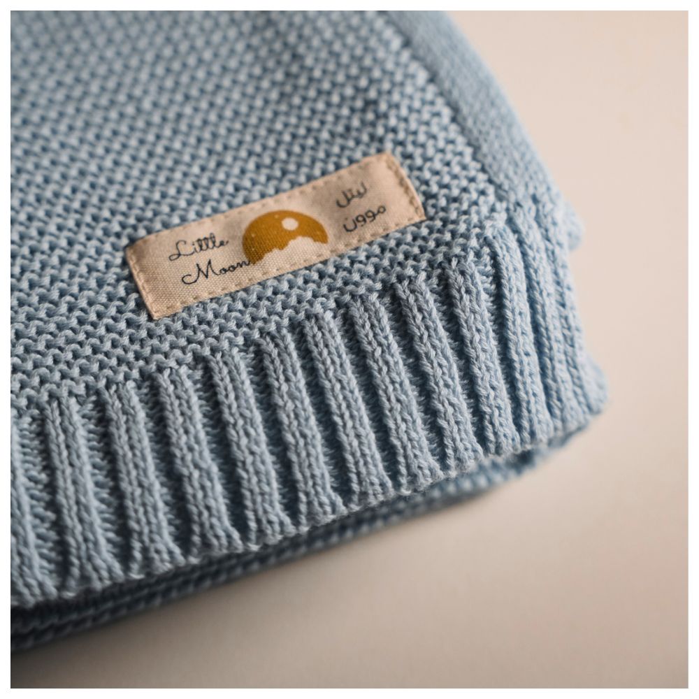 Little Moon - Knitted Baby Blanket - Blue
