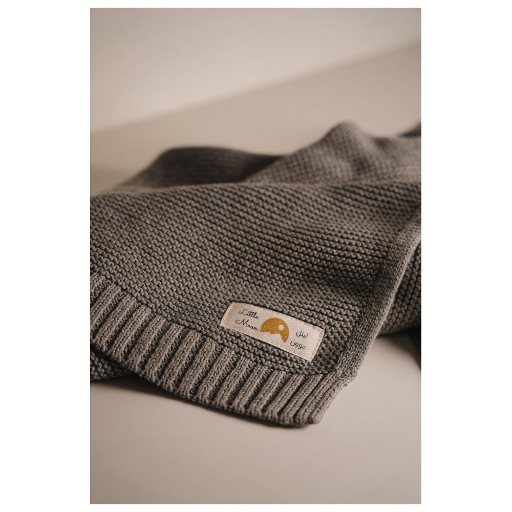 Little Moon - Knitted Baby Blanket - Grey